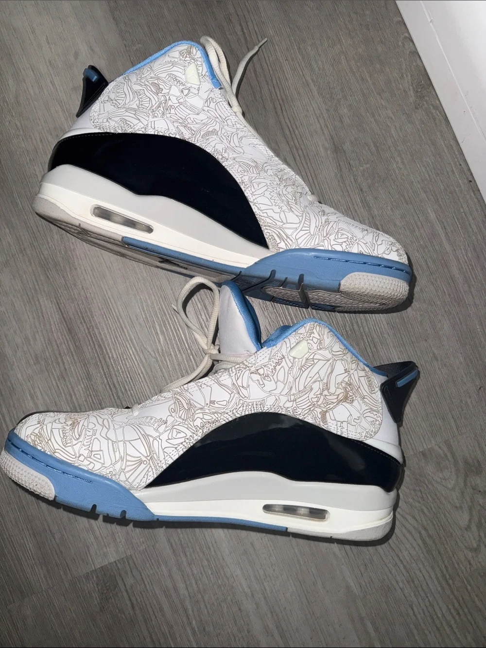 Air Jordan Dub Zero High-Top Sneakers in White, Light Blue & Black
